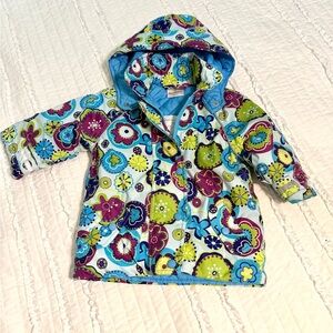 Hanna Andersson Jacket Girls 80 Hooded Quilted Floral Winter Coat Geometric 24 M